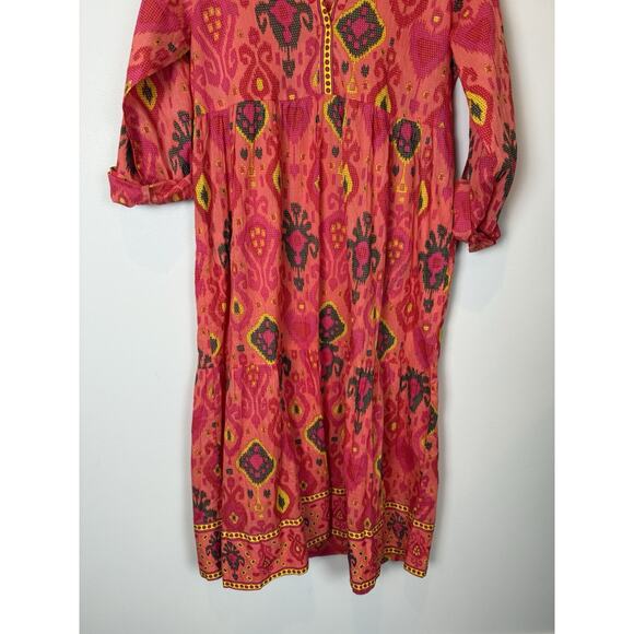 LULALIFE Lula Life Long Sleeve V-neck Abstract Aztec Cotton Midi Dress Sz Small - Picture 4 of 9